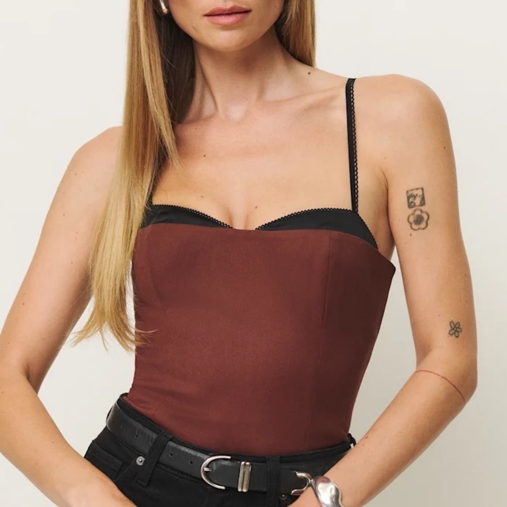 Reformation Melanie Bra Trim Cami Camisole Tank Top Red Wine Burgundy Black